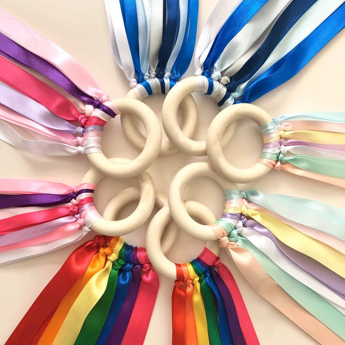 Sensory Montessori Ribbon Toy Waldau Wooden Toy Ribbon Rainbow Hand Kite Toy Kindergarten