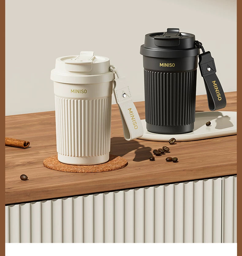 Miniso Insulated Cup, High-Looking Coffee Cup, Portable for Men and Women, Student Double-Drink Straw Water Cup, 2026 New Model