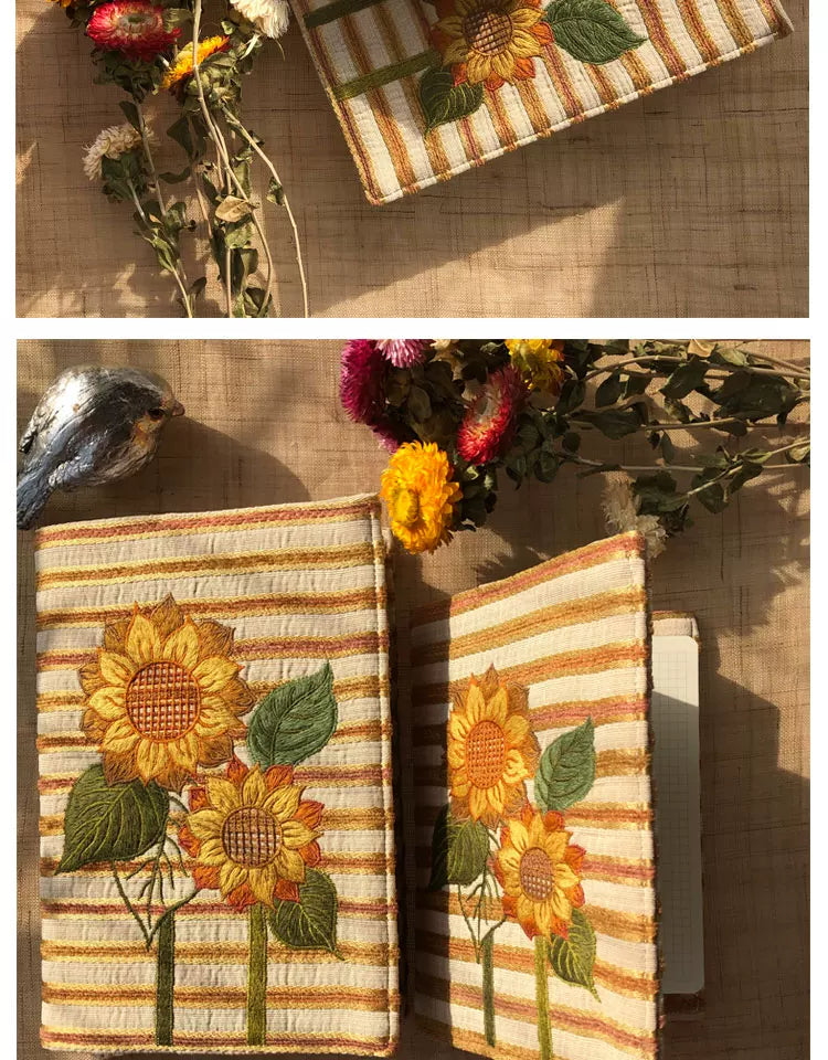 Life Comic Sunflower Embroidery A5B6A6 Handmade Cloth Book Cover Journal Book Sleeve Book Protector Cultural and Creative Gift