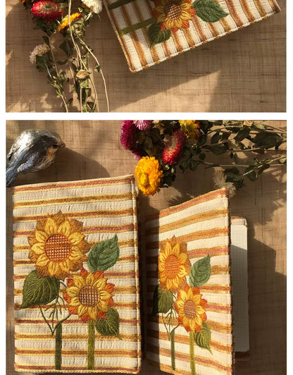 Life Comic Sunflower Embroidery A5B6A6 Handmade Cloth Book Cover Journal Book Sleeve Book Protector Cultural and Creative Gift