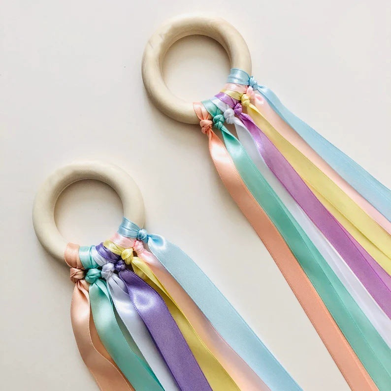 Sensory Montessori Ribbon Toy Waldau Wooden Toy Ribbon Rainbow Hand Kite Toy Kindergarten