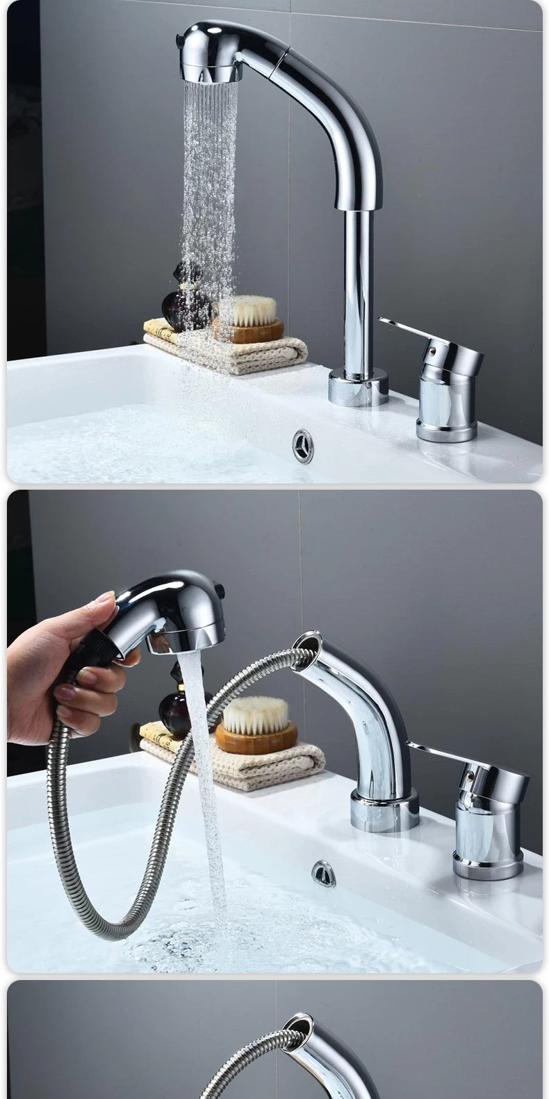 Shampoo Bed with Separate Double-Hole Pull-Out Basin Faucet, Retractable Adjustable Basin, Washbasin Hot and Cold Water Faucet