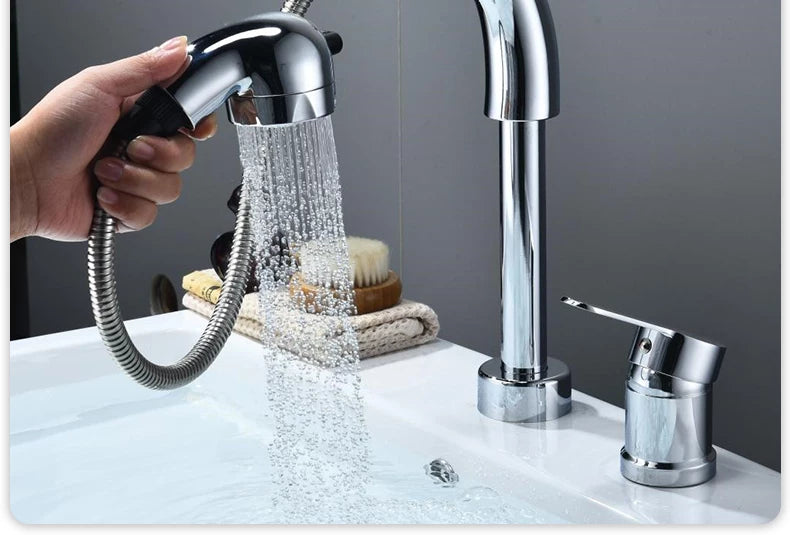 Shampoo Bed with Separate Double-Hole Pull-Out Basin Faucet, Retractable Adjustable Basin, Washbasin Hot and Cold Water Faucet