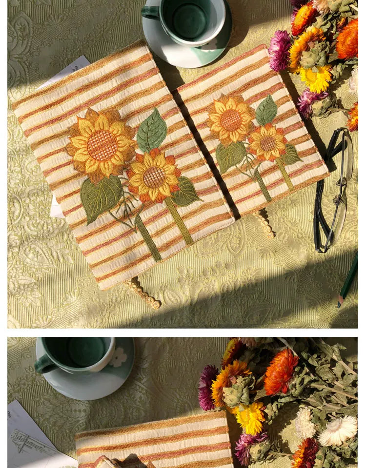 Life Comic Sunflower Embroidery A5B6A6 Handmade Cloth Book Cover Journal Book Sleeve Book Protector Cultural and Creative Gift