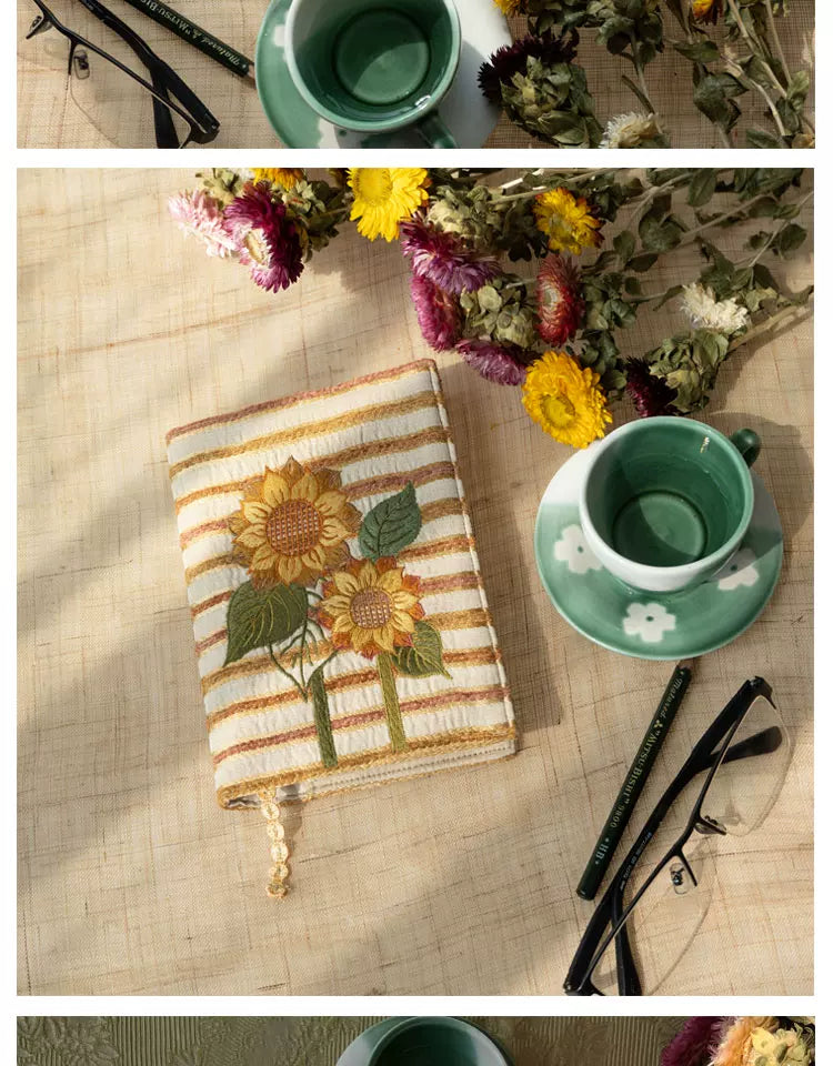 Life Comic Sunflower Embroidery A5B6A6 Handmade Cloth Book Cover Journal Book Sleeve Book Protector Cultural and Creative Gift