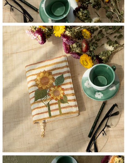 Life Comic Sunflower Embroidery A5B6A6 Handmade Cloth Book Cover Journal Book Sleeve Book Protector Cultural and Creative Gift