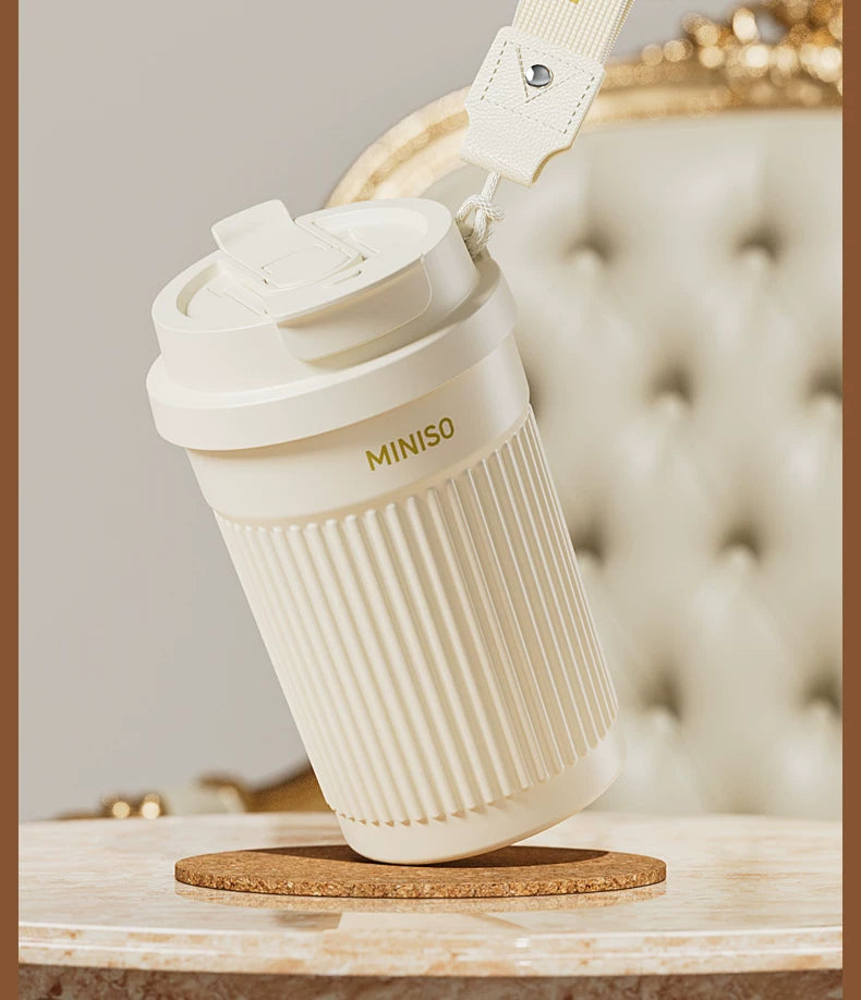 Miniso Insulated Cup, High-Looking Coffee Cup, Portable for Men and Women, Student Double-Drink Straw Water Cup, 2026 New Model