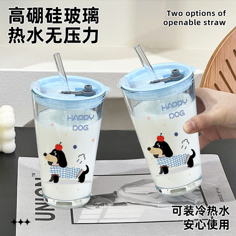 Cute Water Cup Girls High-value Lid Glass Cup Straw Large Capacity Office Tea New Cup Summer
