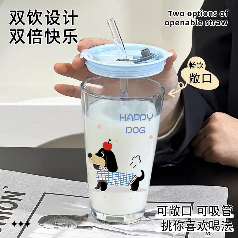 Cute Water Cup Girls High-value Lid Glass Cup Straw Large Capacity Office Tea New Cup Summer