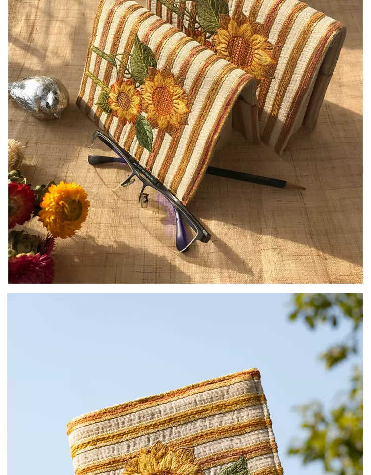 Life Comic Sunflower Embroidery A5B6A6 Handmade Cloth Book Cover Journal Book Sleeve Book Protector Cultural and Creative Gift