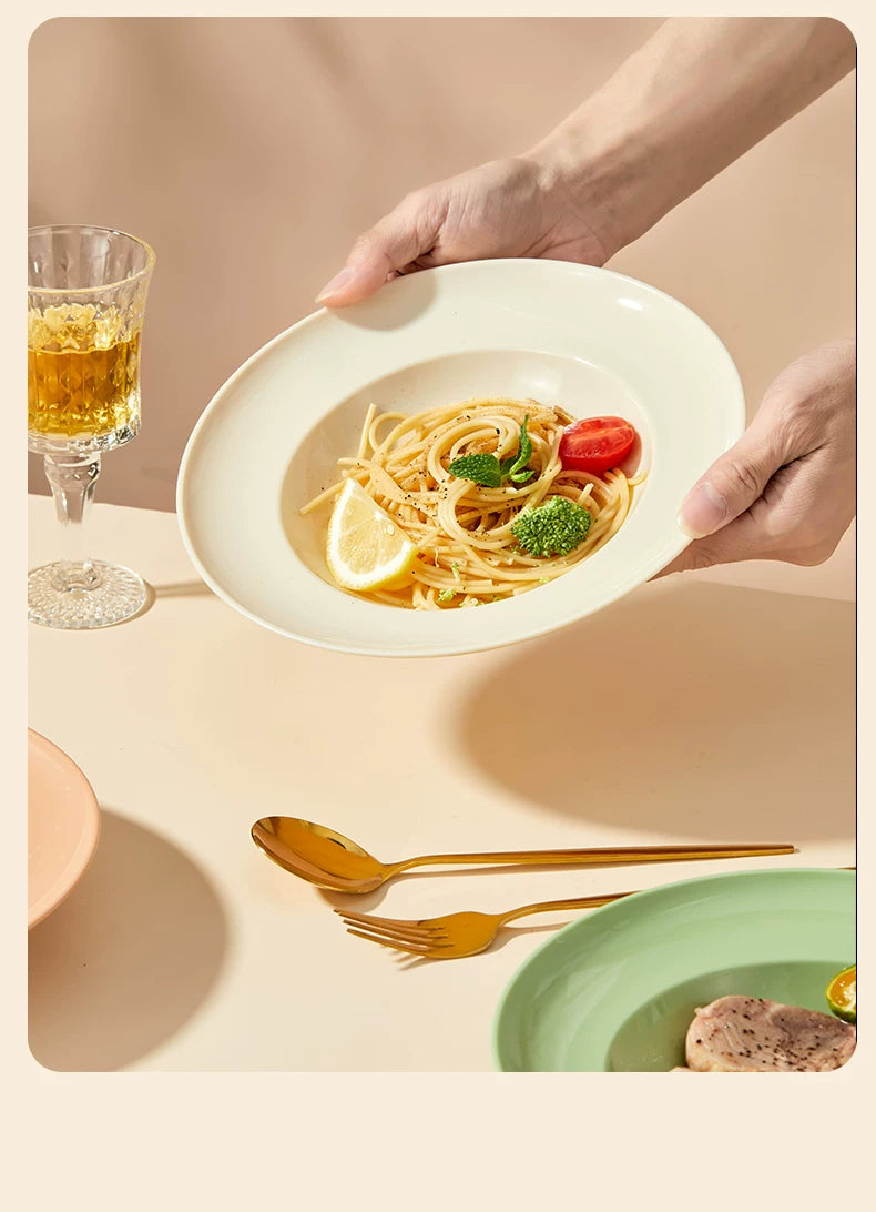 Fruit and Vegetable Salad Bowl, Deep Plate, Dessert Plate, ins Style, Simple Curry Rice, Instant Noodle Bowl, Home Use, High-End Feel