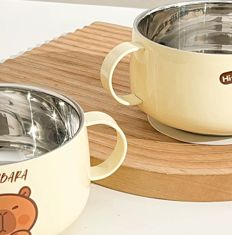Kapibala Baby Double-Eared Bowl 316 Stainless Steel Kidsren's Bowl Milk Bowl Breakfast Small Bowl Fruit Bowl Eating Bowl