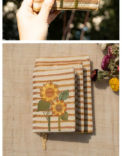 Life Comic Sunflower Embroidery A5B6A6 Handmade Cloth Book Cover Journal Book Sleeve Book Protector Cultural and Creative Gift