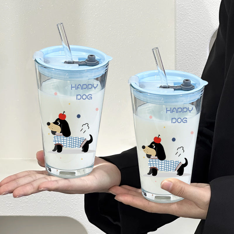 Cute Water Cup Girls High-value Lid Glass Cup Straw Large Capacity Office Tea New Cup Summer