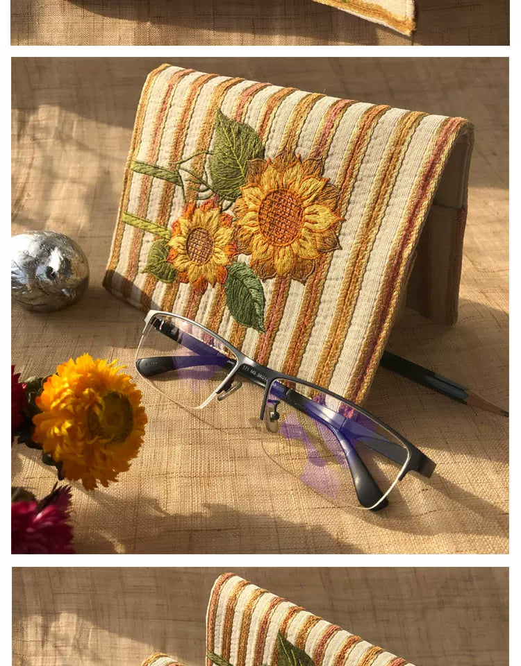 Life Comic Sunflower Embroidery A5B6A6 Handmade Cloth Book Cover Journal Book Sleeve Book Protector Cultural and Creative Gift