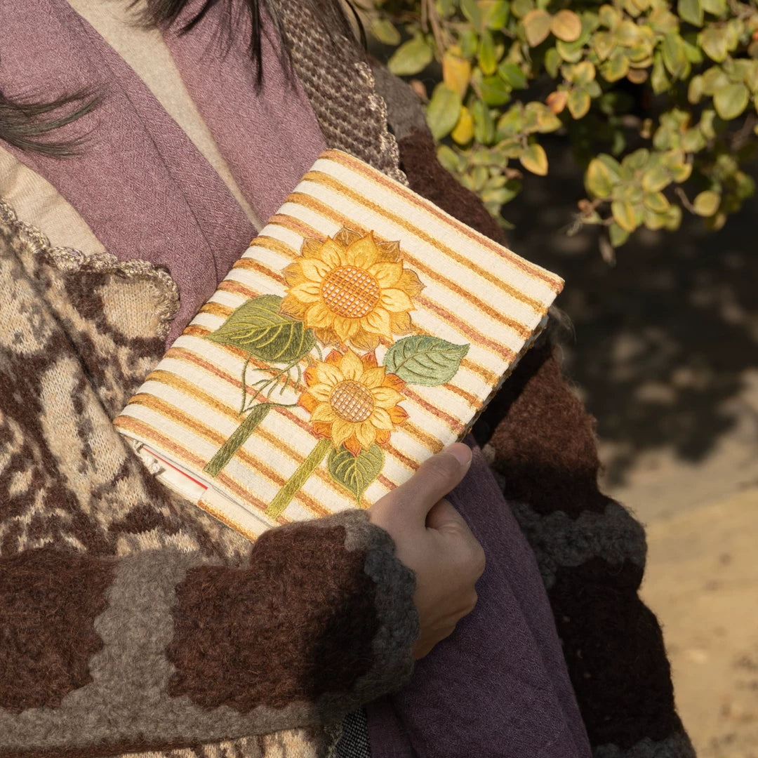Life Comic Sunflower Embroidery A5B6A6 Handmade Cloth Book Cover Journal Book Sleeve Book Protector Cultural and Creative Gift