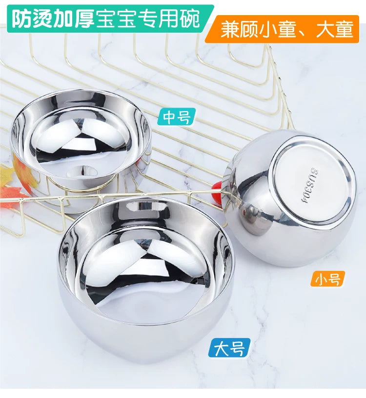 Children's Baby Kindergarten Rice Bowl with Lid, 304 Food-Grade Stainless Steel Bowl, Household Thickened Anti-Scald Tableware with Engraving