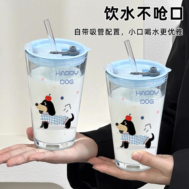 Cute Water Cup Girls High-value Lid Glass Cup Straw Large Capacity Office Tea New Cup Summer