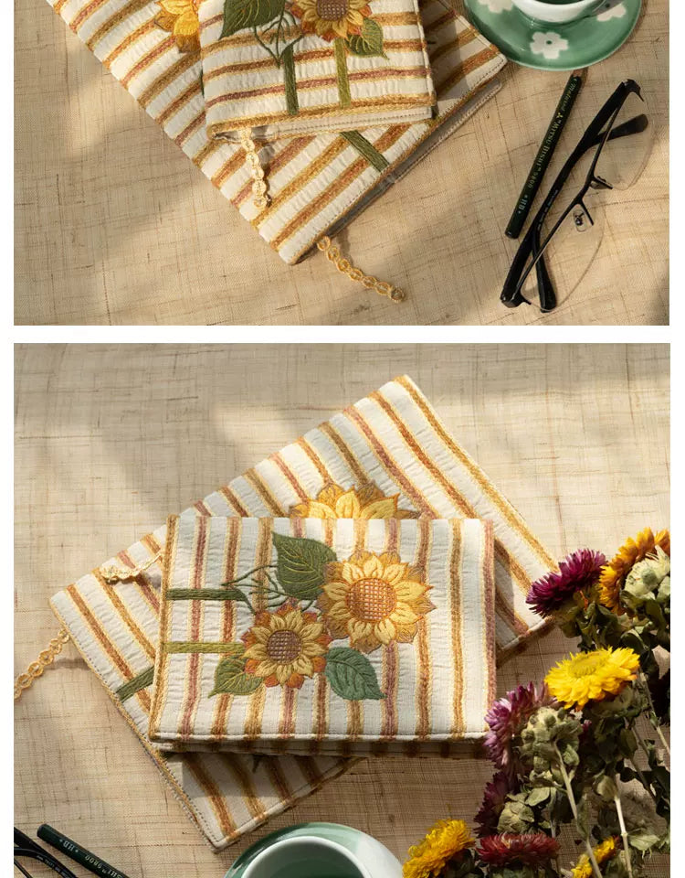 Life Comic Sunflower Embroidery A5B6A6 Handmade Cloth Book Cover Journal Book Sleeve Book Protector Cultural and Creative Gift
