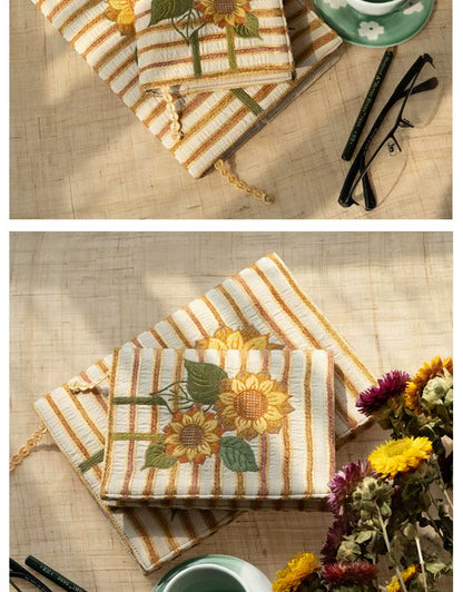 Life Comic Sunflower Embroidery A5B6A6 Handmade Cloth Book Cover Journal Book Sleeve Book Protector Cultural and Creative Gift