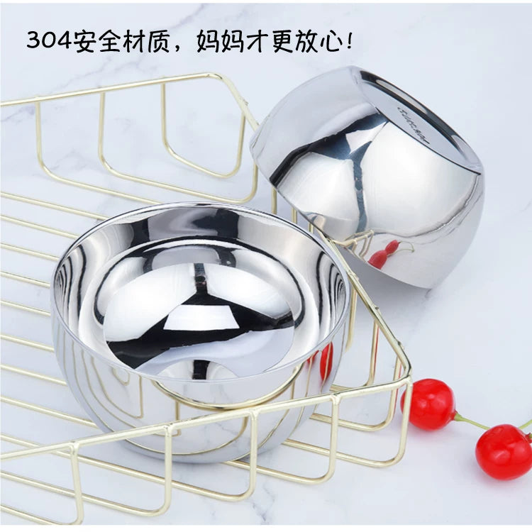 Children's Baby Kindergarten Rice Bowl with Lid, 304 Food-Grade Stainless Steel Bowl, Household Thickened Anti-Scald Tableware with Engraving