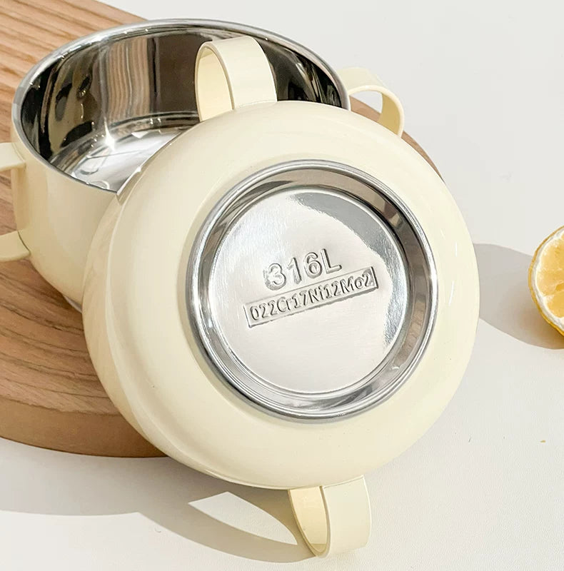 Kapibala Baby Double-Eared Bowl 316 Stainless Steel Kidsren's Bowl Milk Bowl Breakfast Small Bowl Fruit Bowl Eating Bowl