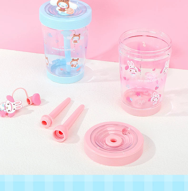 Miniso Sanrio Straw Cup with Strap, Plastic Cup, Pochacco Cinnamoroll Portable Water Cup