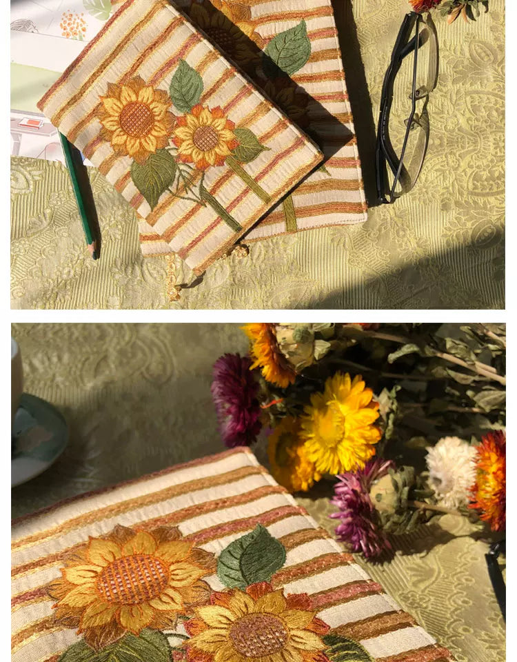 Life Comic Sunflower Embroidery A5B6A6 Handmade Cloth Book Cover Journal Book Sleeve Book Protector Cultural and Creative Gift
