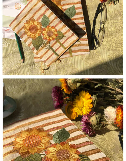 Life Comic Sunflower Embroidery A5B6A6 Handmade Cloth Book Cover Journal Book Sleeve Book Protector Cultural and Creative Gift