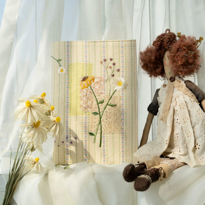 Life Comic Spring Daisy Patchwork Embroidery A5 Handmade Journal Notebook Book Cover Book Sleeve Book Protector