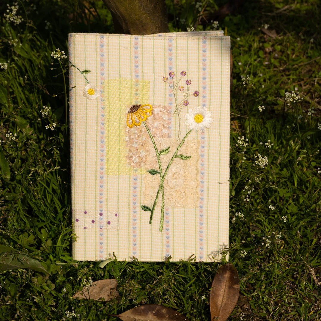 Life Comic Spring Daisy Patchwork Embroidery A5 Handmade Journal Notebook Book Cover Book Sleeve Book Protector