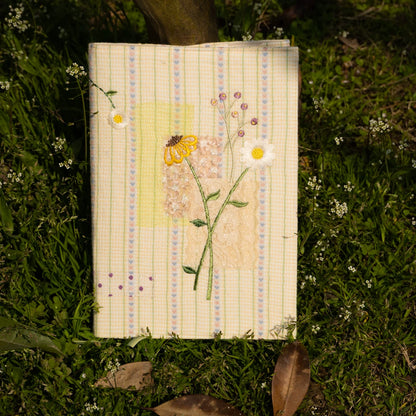 Life Comic Spring Daisy Patchwork Embroidery A5 Handmade Journal Notebook Book Cover Book Sleeve Book Protector