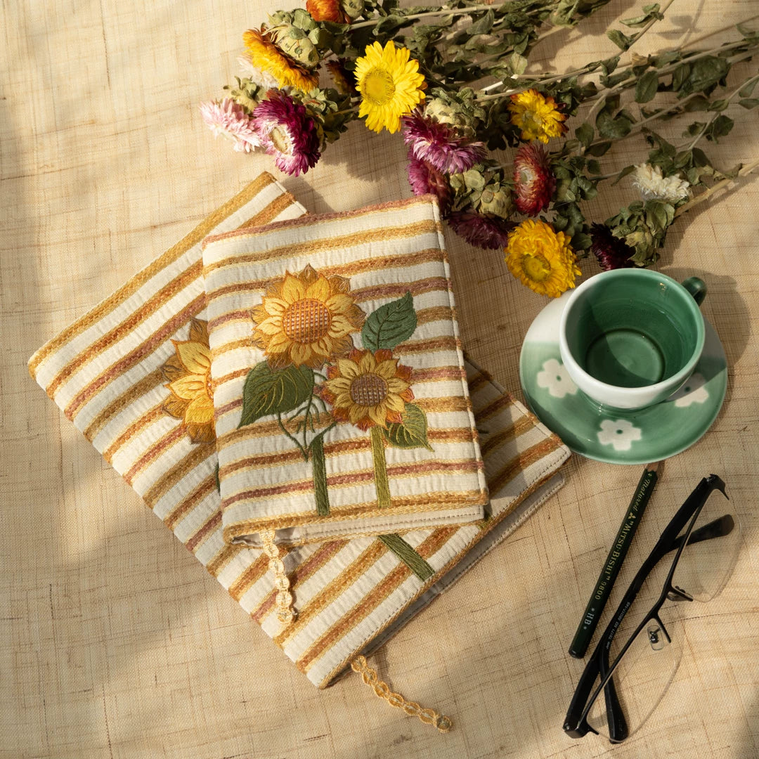 Life Comic Sunflower Embroidery A5B6A6 Handmade Cloth Book Cover Journal Book Sleeve Book Protector Cultural and Creative Gift