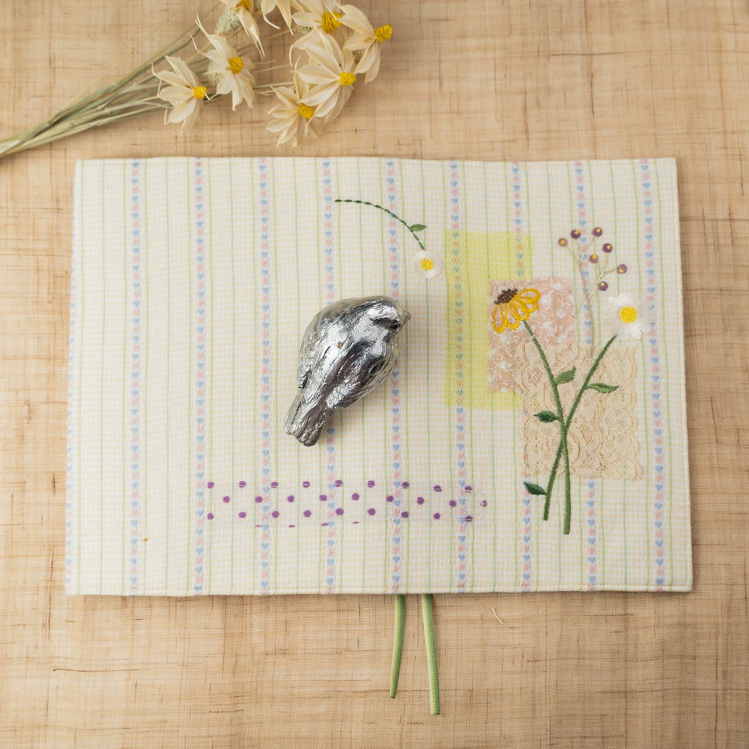 Life Comic Spring Daisy Patchwork Embroidery A5 Handmade Journal Notebook Book Cover Book Sleeve Book Protector