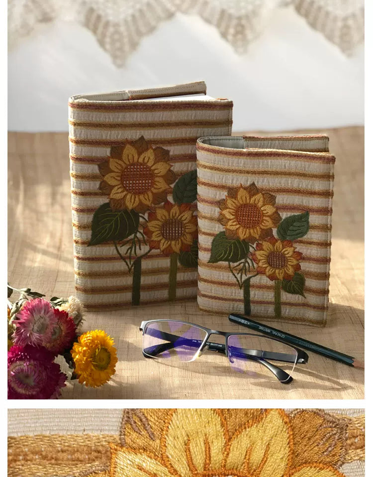 Life Comic Sunflower Embroidery A5B6A6 Handmade Cloth Book Cover Journal Book Sleeve Book Protector Cultural and Creative Gift