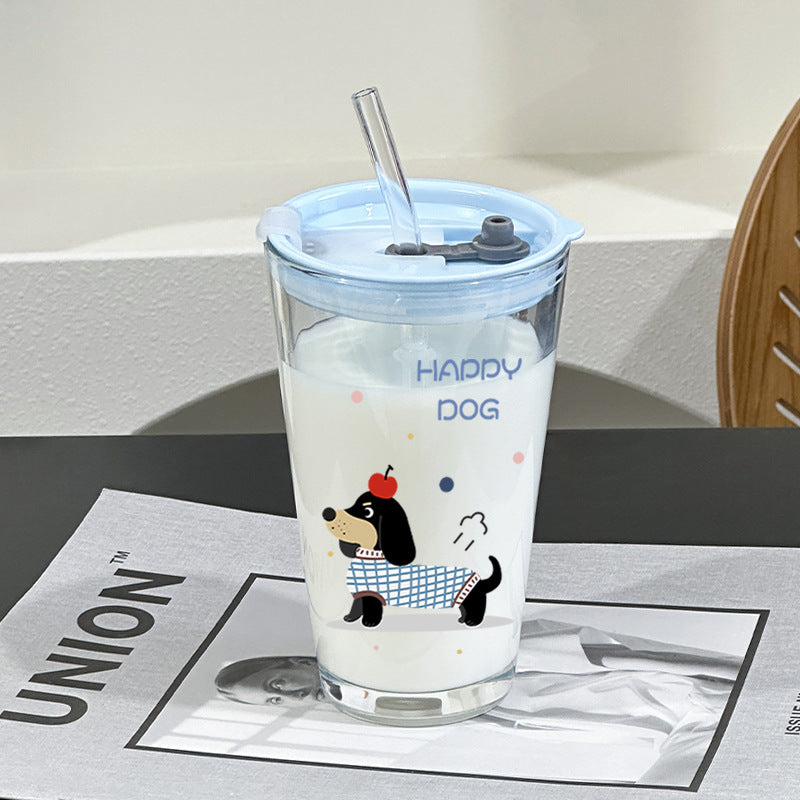 Cute Water Cup Girls High-value Lid Glass Cup Straw Large Capacity Office Tea New Cup Summer