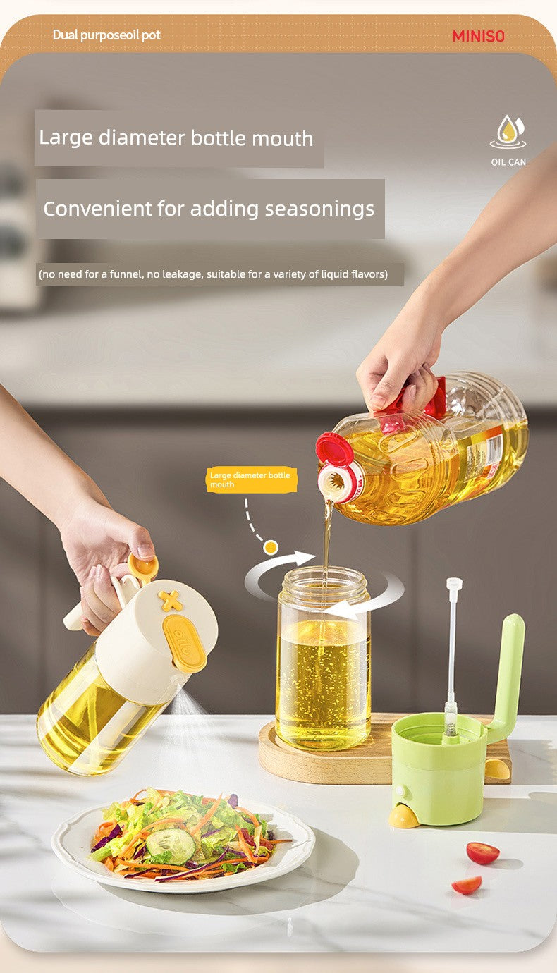 Miniso Oil Spray Bottle for Home Use, Non-Drip Kitchen Oil Container, Glass Seasoning Bottle, Mist-Type Dual-Use Leak-Proof Oil Bottle