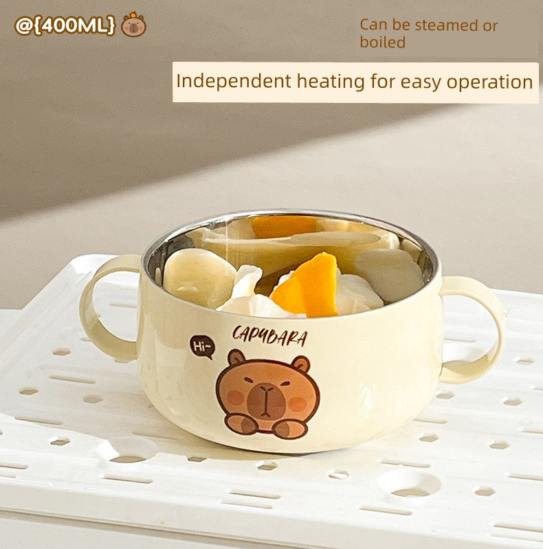 Kapibala Baby Double-Eared Bowl 316 Stainless Steel Kidsren's Bowl Milk Bowl Breakfast Small Bowl Fruit Bowl Eating Bowl