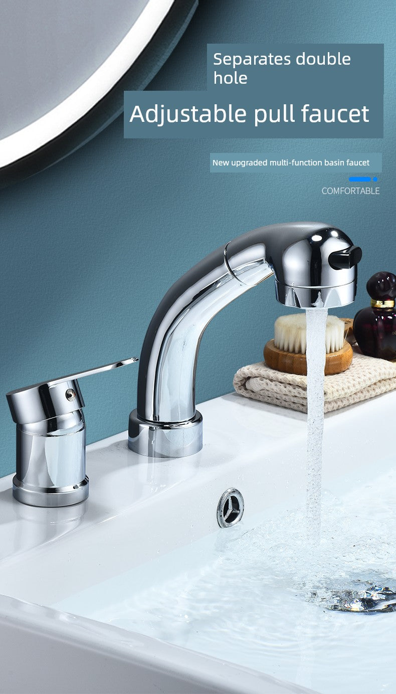 Shampoo Bed with Separate Double-Hole Pull-Out Basin Faucet, Retractable Adjustable Basin, Washbasin Hot and Cold Water Faucet