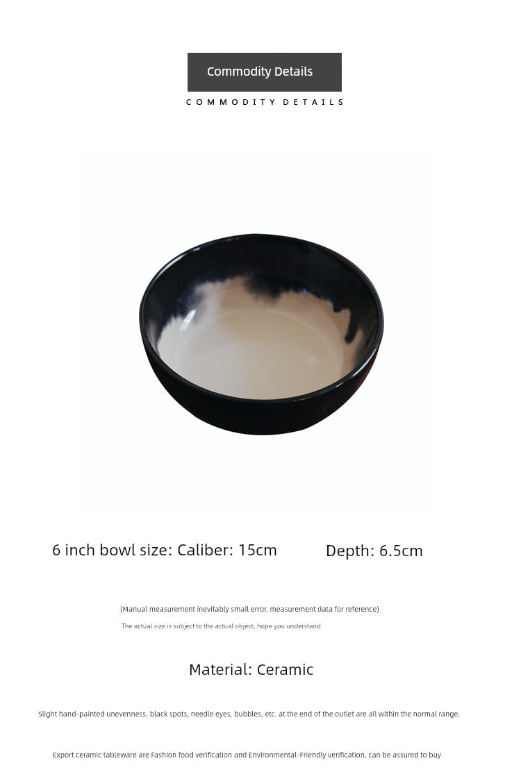 Designer Style, Exported to Northern Europe, Ink-Splashed Landscape Black and White Ceramic 6inch Deep Bowl, Noodle Bowl, Salad Bowl, Fruit Bowl