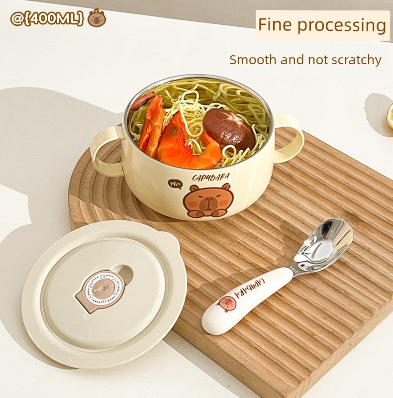 Kapibala Baby Double-Eared Bowl 316 Stainless Steel Kidsren's Bowl Milk Bowl Breakfast Small Bowl Fruit Bowl Eating Bowl