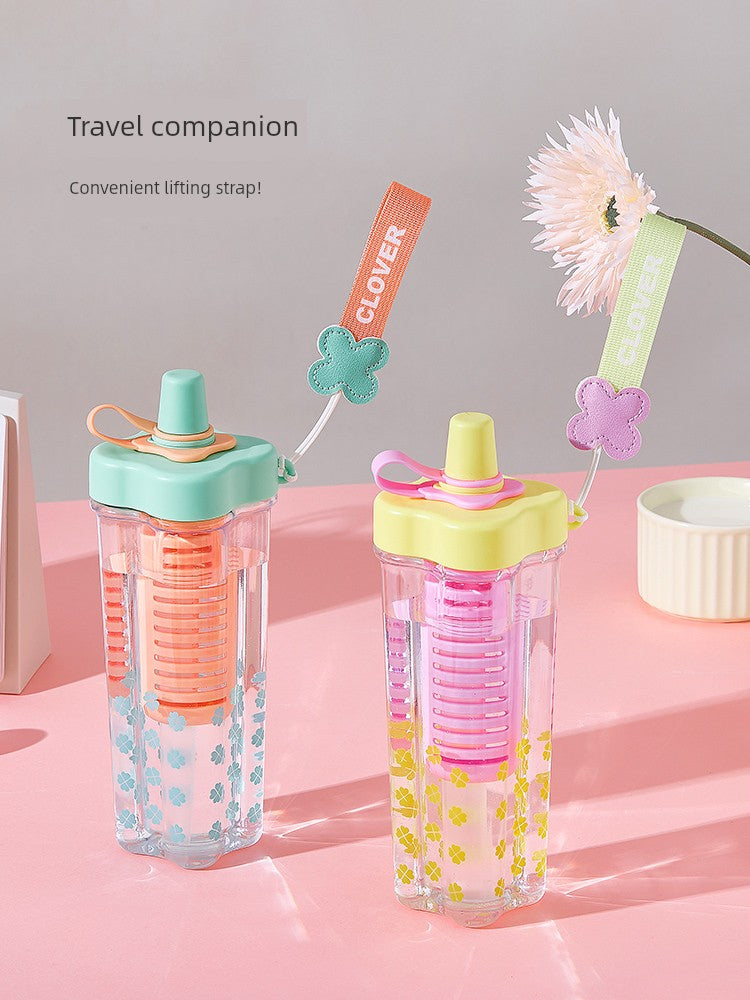 Miniso Large-Capacity Water Cup for Women, High-Looking Student, High-Temperature Resistant Plastic Cup with Straw, Portable Summer New Model