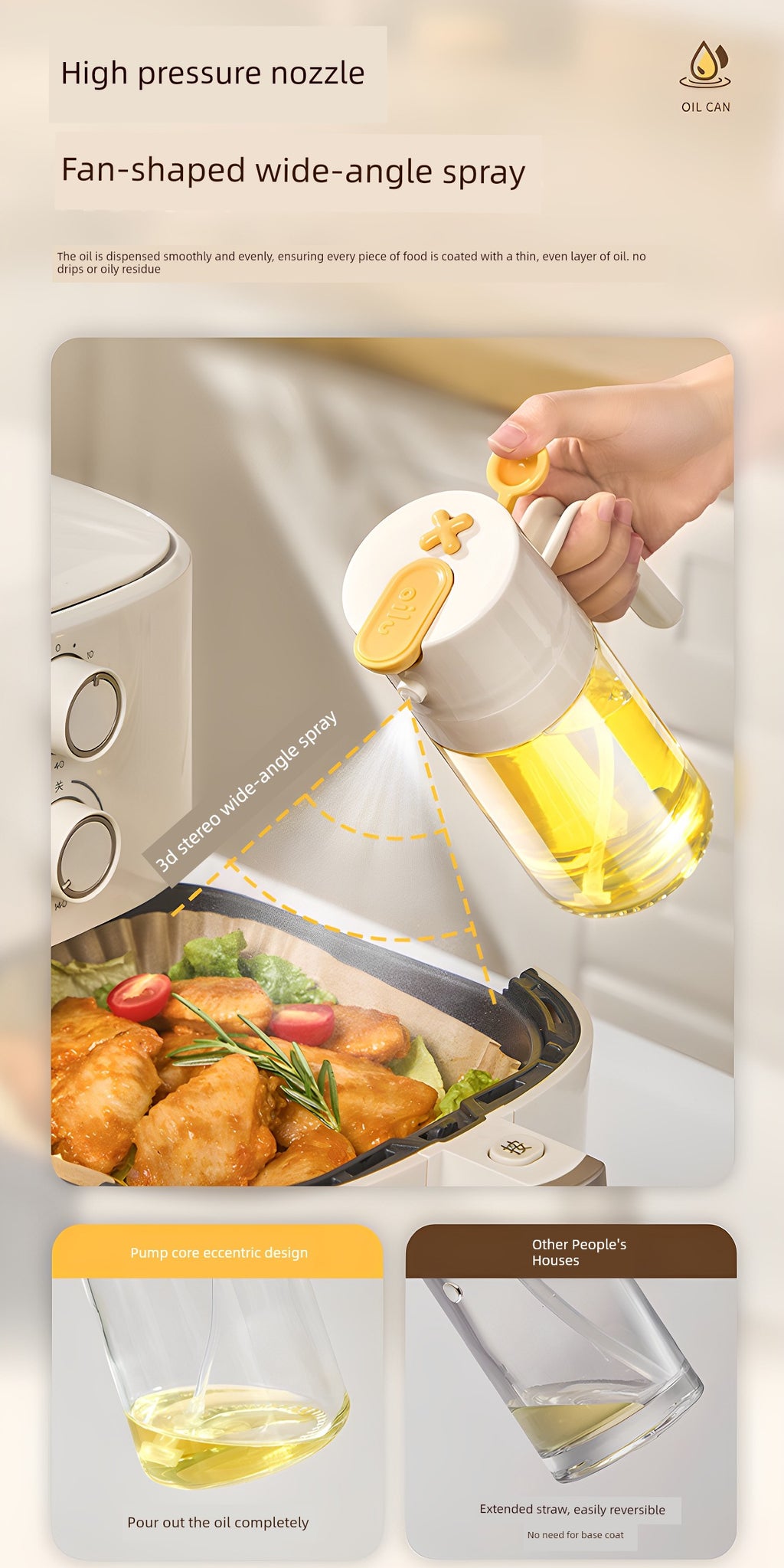 Miniso Oil Spray Bottle for Home Use, Non-Drip Kitchen Oil Container, Glass Seasoning Bottle, Mist-Type Dual-Use Leak-Proof Oil Bottle