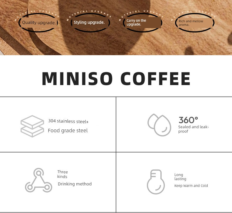 Miniso Insulated Cup, High-Looking Coffee Cup, Portable for Men and Women, Student Double-Drink Straw Water Cup, 2026 New Model