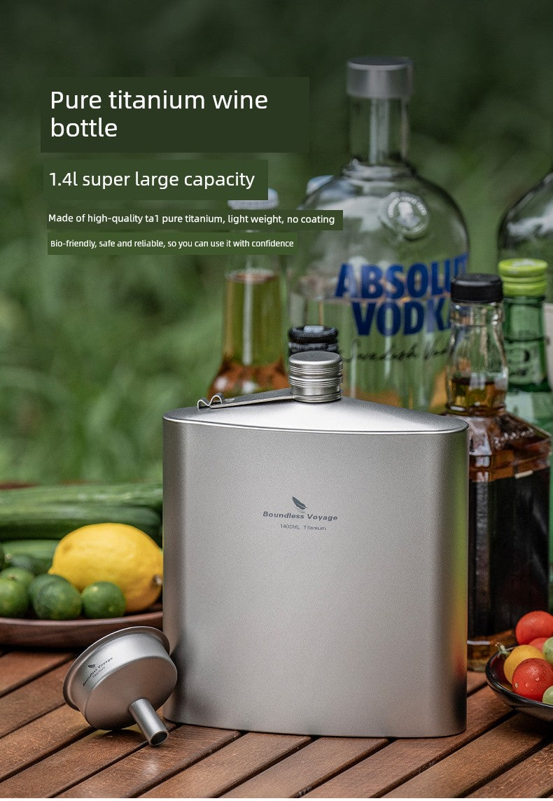 Biwei Pure Titanium Flask Large Capacity Portable Outdoor Water Bottle Home Car Flat Liquor Bottle Square Open Flame
