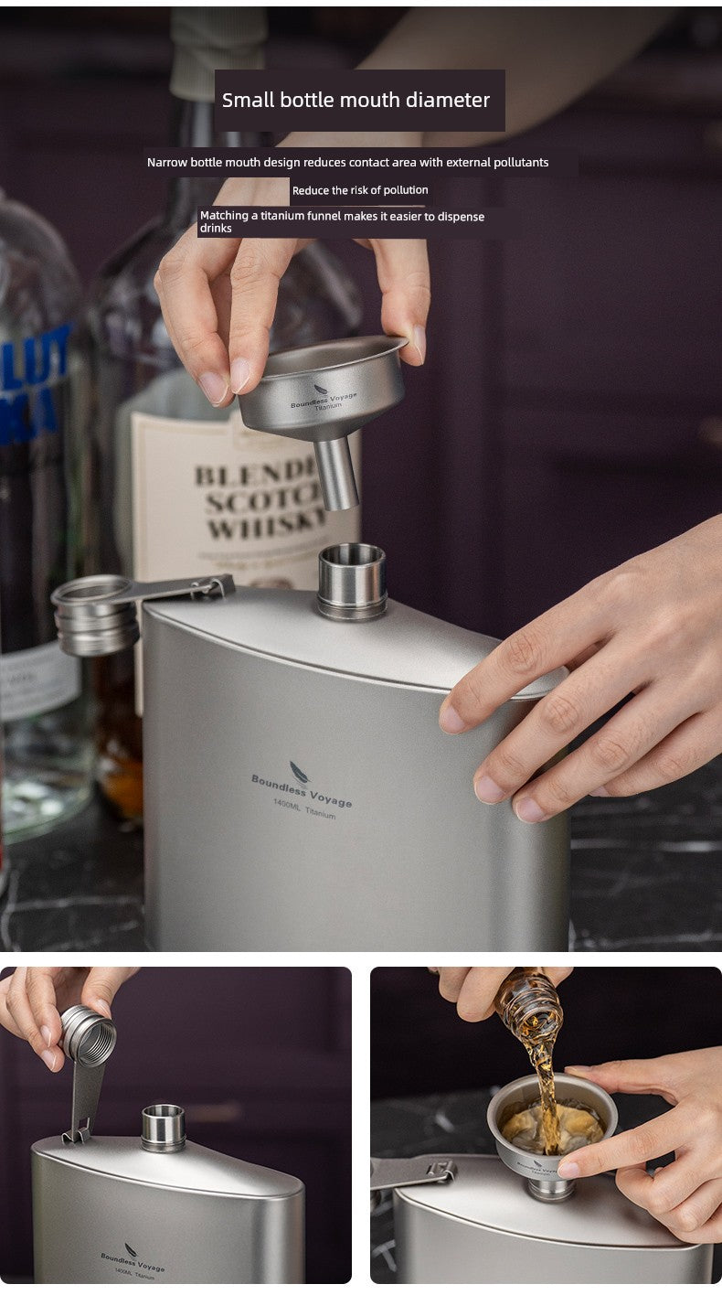 Biwei Pure Titanium Flask Large Capacity Portable Outdoor Water Bottle Home Car Flat Liquor Bottle Square Open Flame