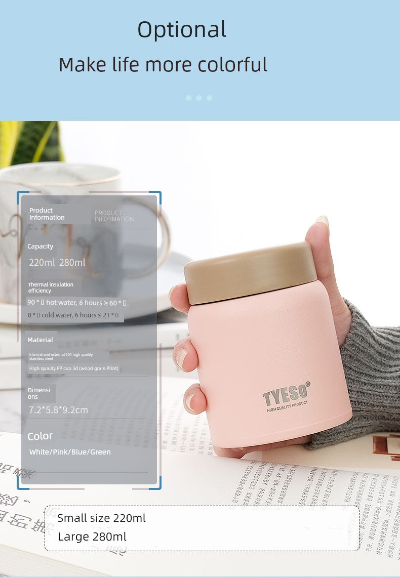 Insulated Cup for Women, Portable, Small Wide-Mouth, Large Diameter, Short and Chubby Style, Compact Stainless Steel Water Bottle, Cute Big Belly Cup