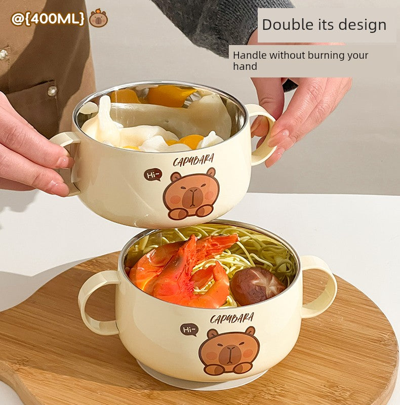Kapibala Baby Double-Eared Bowl 316 Stainless Steel Kidsren's Bowl Milk Bowl Breakfast Small Bowl Fruit Bowl Eating Bowl