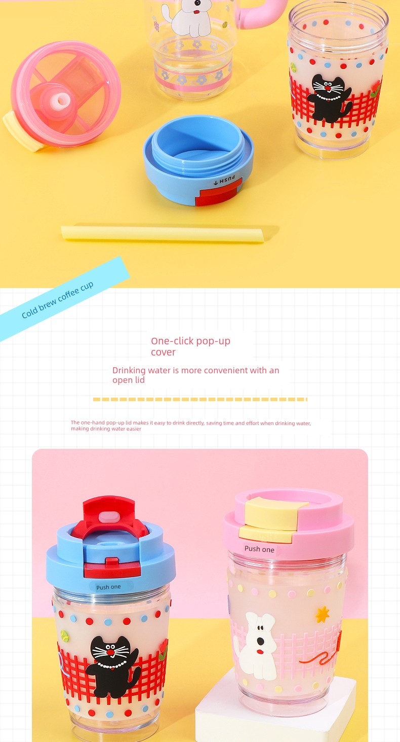 Miniso Apple Puppy Cold Brew Coffee Cup Cute Summer Water Cup Student Handle Ice Cup