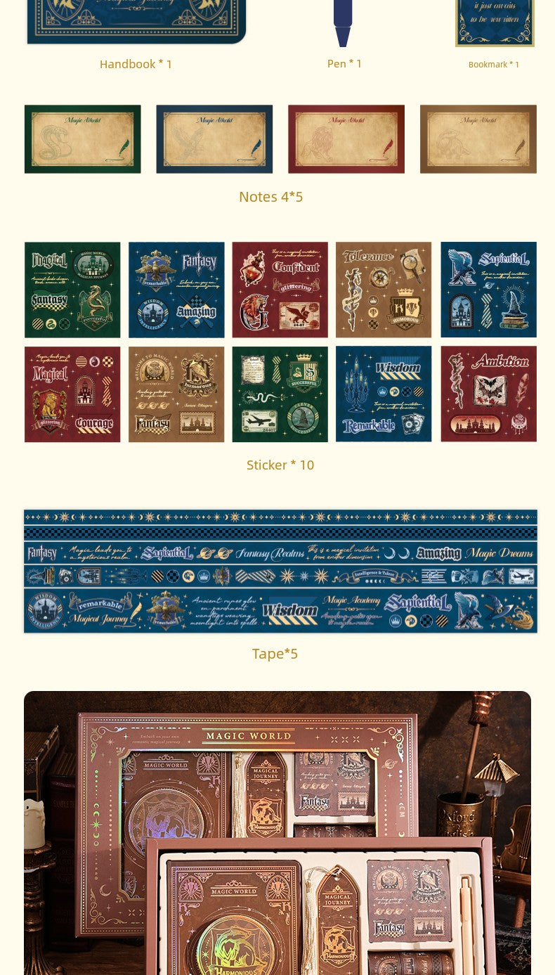 Magic Academy Notebook Set Gift Box Harry Potter Planner High-Quality Notebook for Elementary and Middle School Students School Supplies Diary Planner Sticker Pack Birthday Gift